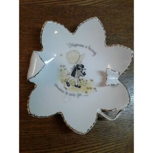 Holly Hobbie Happiness is Having Someone Vtg Trinket Plate Gold Trim Japan 5.5"